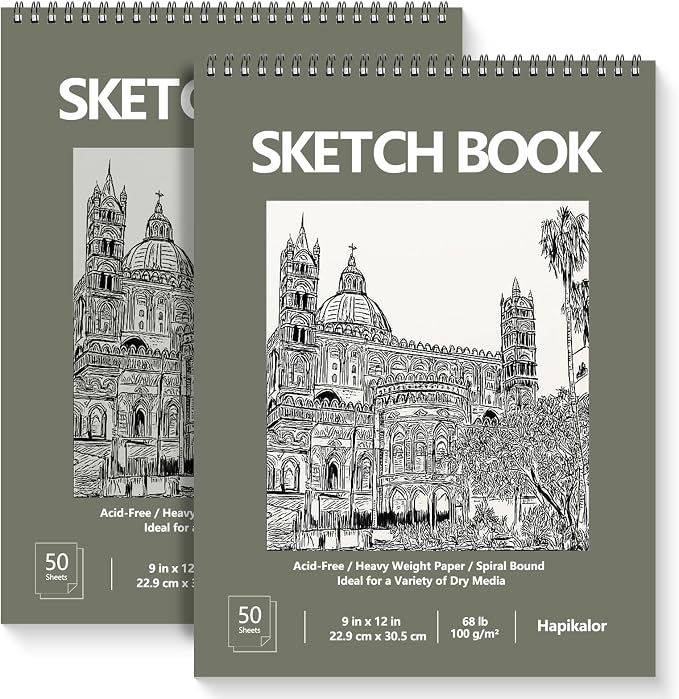 9" x 12" Sketch Book, Acid Free Artist Drawing Book Paper, Art Supplies by Hapikalor