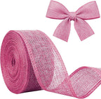 Pink Burlap Ribbon 1-1/2 inch X 10 Yard Pink Linen Wired Ribbon | Natural Linen by JaoZuyard
