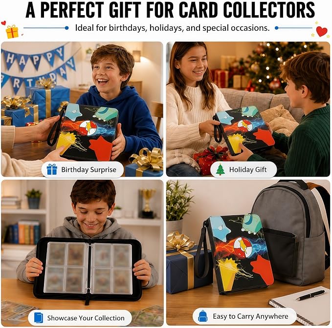 4 Pocket Card Binder with 50 Removable Sleeves, Holds 400 Cards | 3 Ring Zipper - Image 2