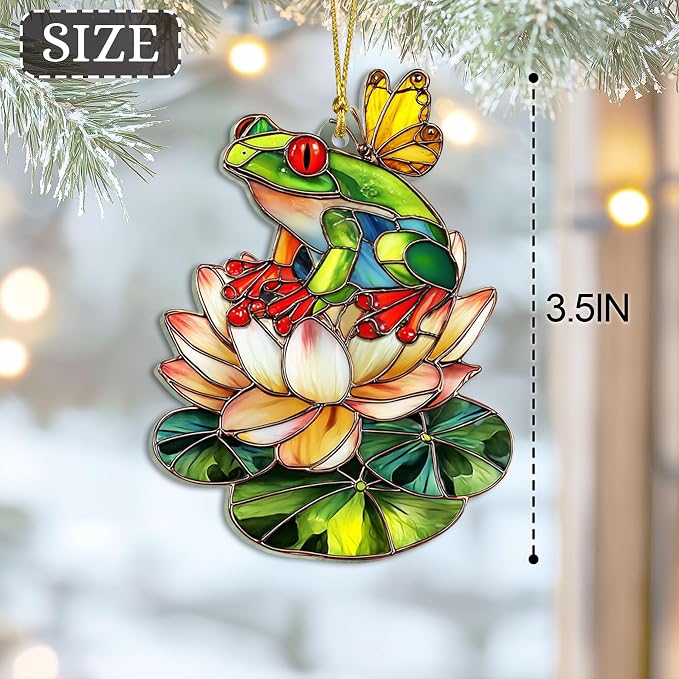 2D Flat Faux Stained Glass Frog Christmas Acrylic Ornament, Frog Ornaments - Image 6