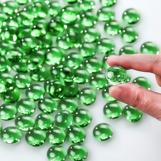 CYS EXCEL Green Glass Gemstone Beads Vase Fillers Flat Marble Beads Multiple - Image 3