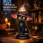 Black Cat Witch Hat Table Lamp, Gothic LED Halloween Decor | Witch Hat Gothic - Image 2