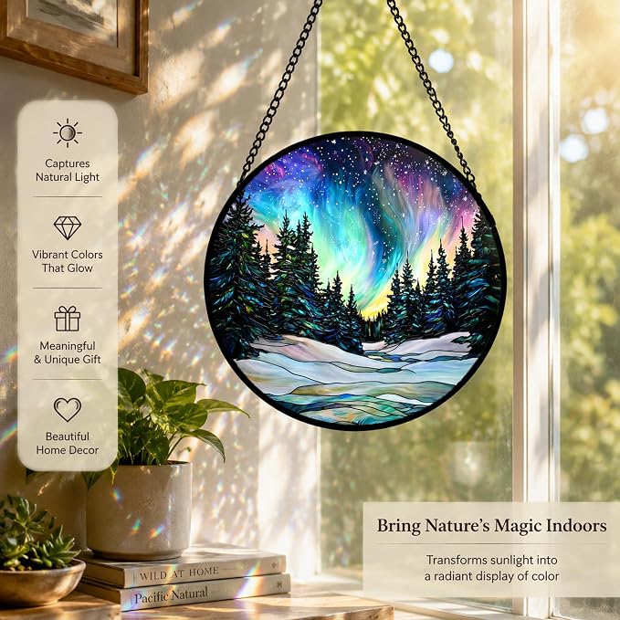 Northern Lights Acrylic Suncatcher Faux Stained Glass Window Hanging 7.8" | - Image 6