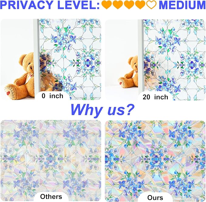 SOMWISE Rainbow Window Privacy Film, Heat Control, UV Blocking, Anti-Glare - Image 7