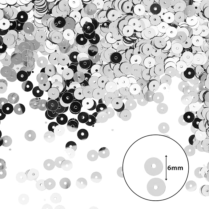 Mandala Crafts 6mm Flat Round Silver Sequins - Image 3