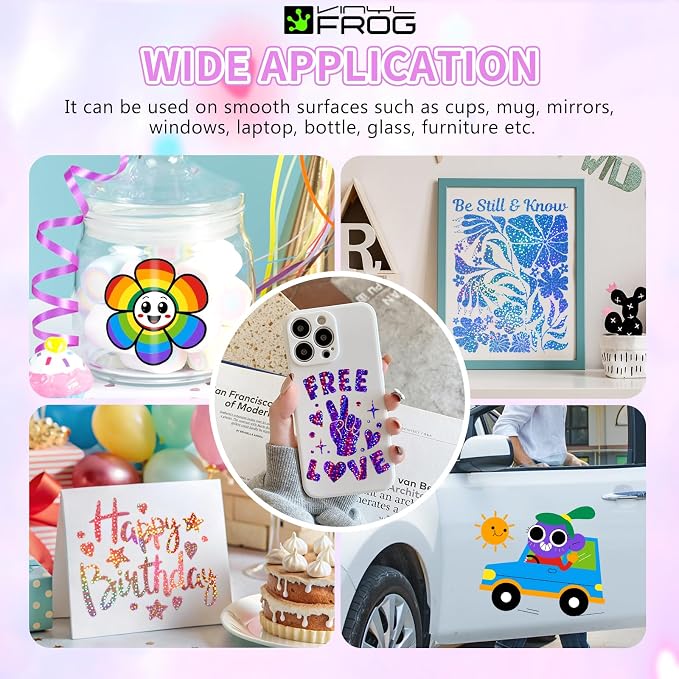 VINYL FROG Glitter Permanent Vinyl Bundle 20 Pack Glossy Holographic Adhesive - Image 5