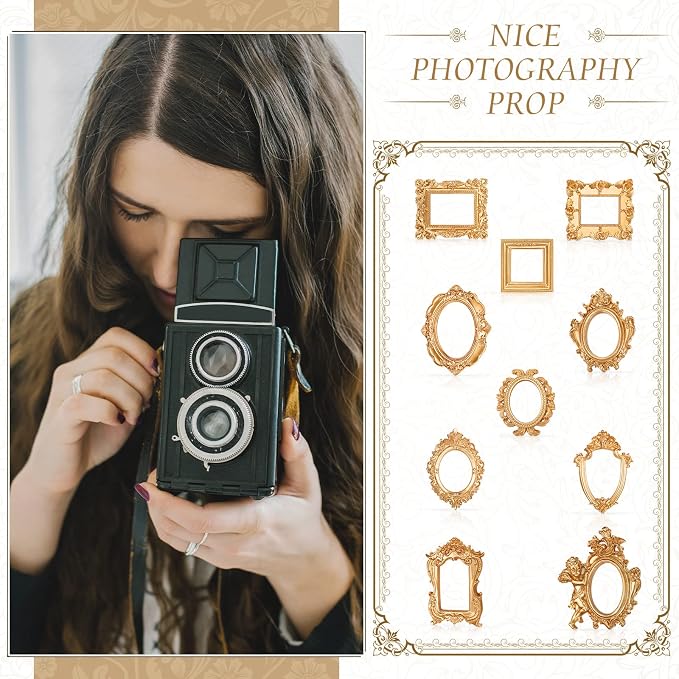 Yulejo 10 Pcs Vintage Gold Mini Frames Set, Baroque Victorian Ornate Decorative - Image 5