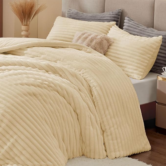 BEDELITE Fleece Twin Comforter Set -Super Soft & Warm Fluffy Beige Bedding - Image 5
