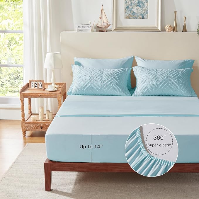 Zzlpp Full Comforter Set 7 Pieces, Light Blue Tufted Bed in a Bag - Image 7
