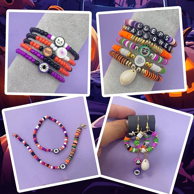 YMSDZHL 3300+PCS Clay Beads Bracelet Making Kit, Halloween DIY Flat Preppy Beads - Image 6