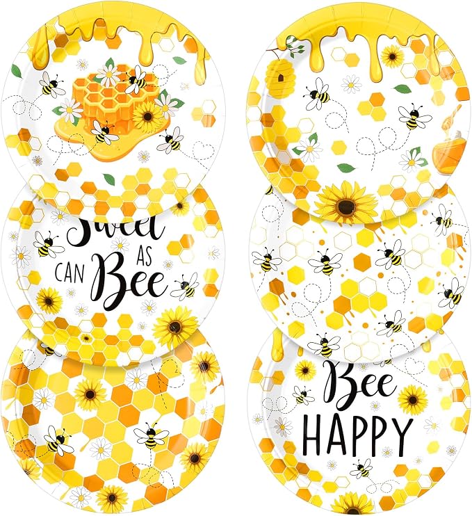 Funnymoom 60 Pcs 7 Inch Honey Bee Paper Plates Bee Happy Shower Tableware - Image 7