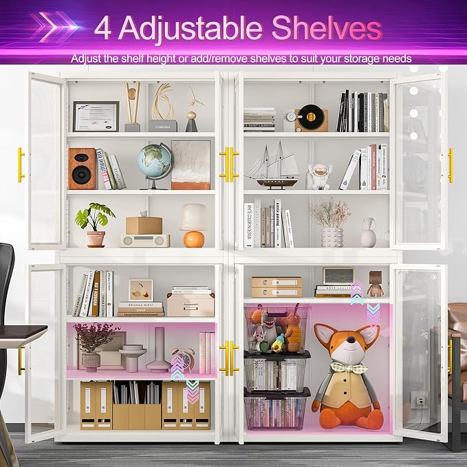 67" Display Cabinet with Glass Doors, 4-Tier Curio Cabinet with Many Color - Image 5