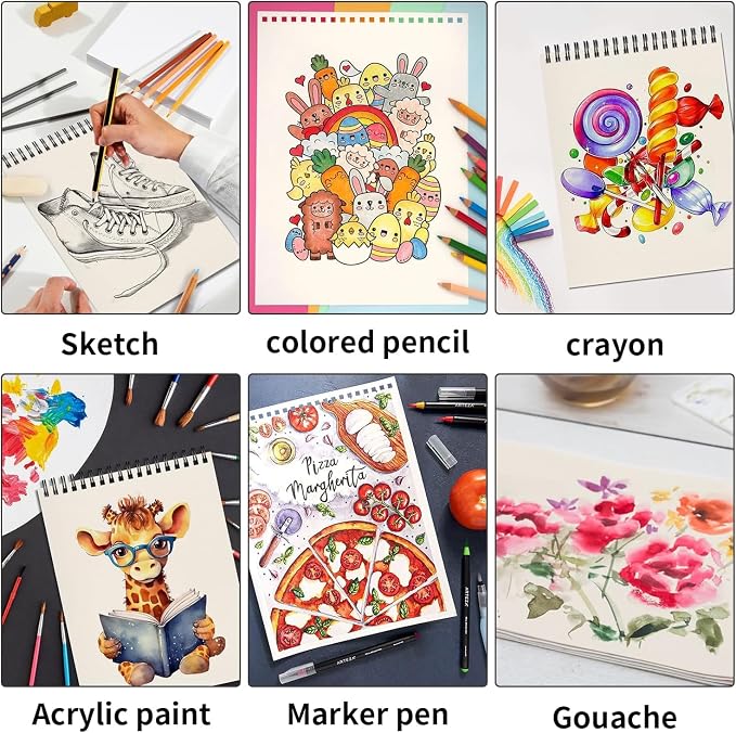 OSIMIG 20 Pack Sketch Books 5.5" x 8.5", Top Spiral Bound Sketch Pad, Mini - Image 5