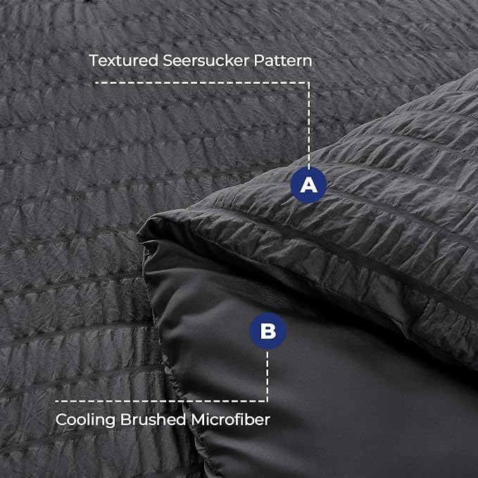 HYMOKEGE Dark Grey Duvet Cover King Size, Ultra Soft 3-Piece Seersucker Duvet - Image 3