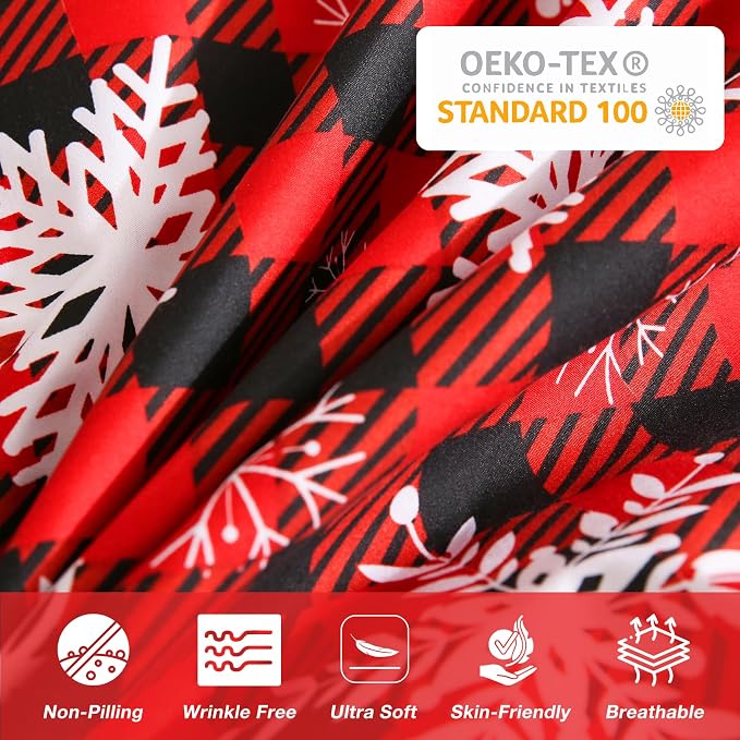 JSD Red Buffalo Plaid Snowflakes Duvet Cover Set Queen Size, 3 Piece Christmas - Image 6