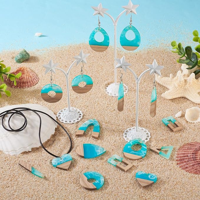 FASHEWELRY 20Pcs Ocean Resin Wood Earring Charms Transparent Wooden Earring - Image 2