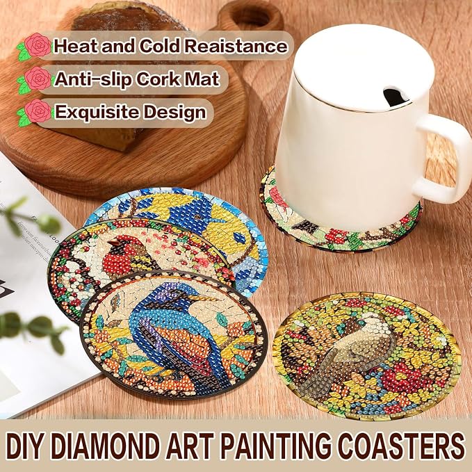 Axquilon 8 Pcs Birds Diamond Art Coasters Kit - Image 3