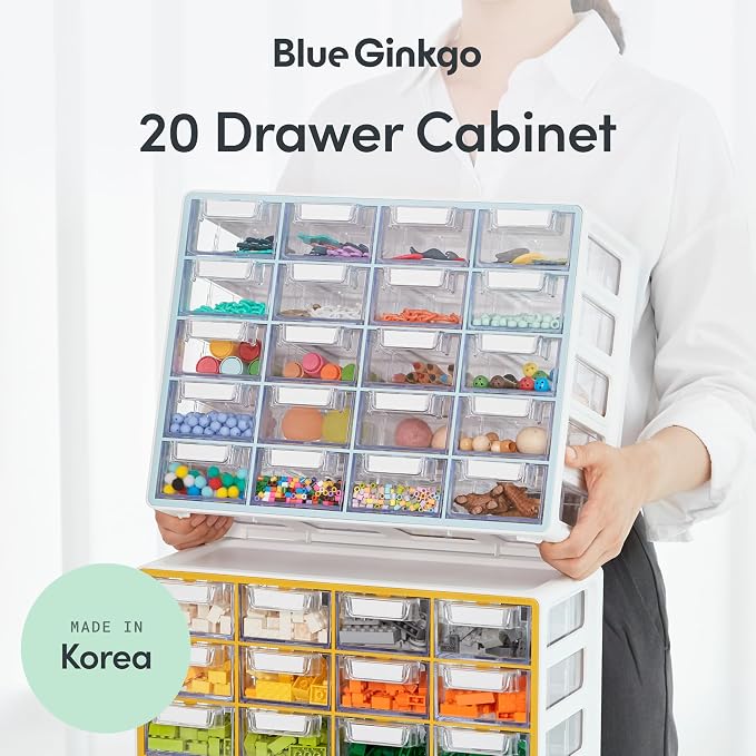 Blue Ginkgo Small 20-Drawer Cabinet – Stackable Clear Organizer - Image 3