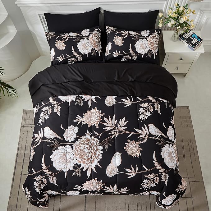 Yogeneg 7 Piece Bed in a Bag Queen Comforter Set Botanical Floral Bedding Set - Image 3