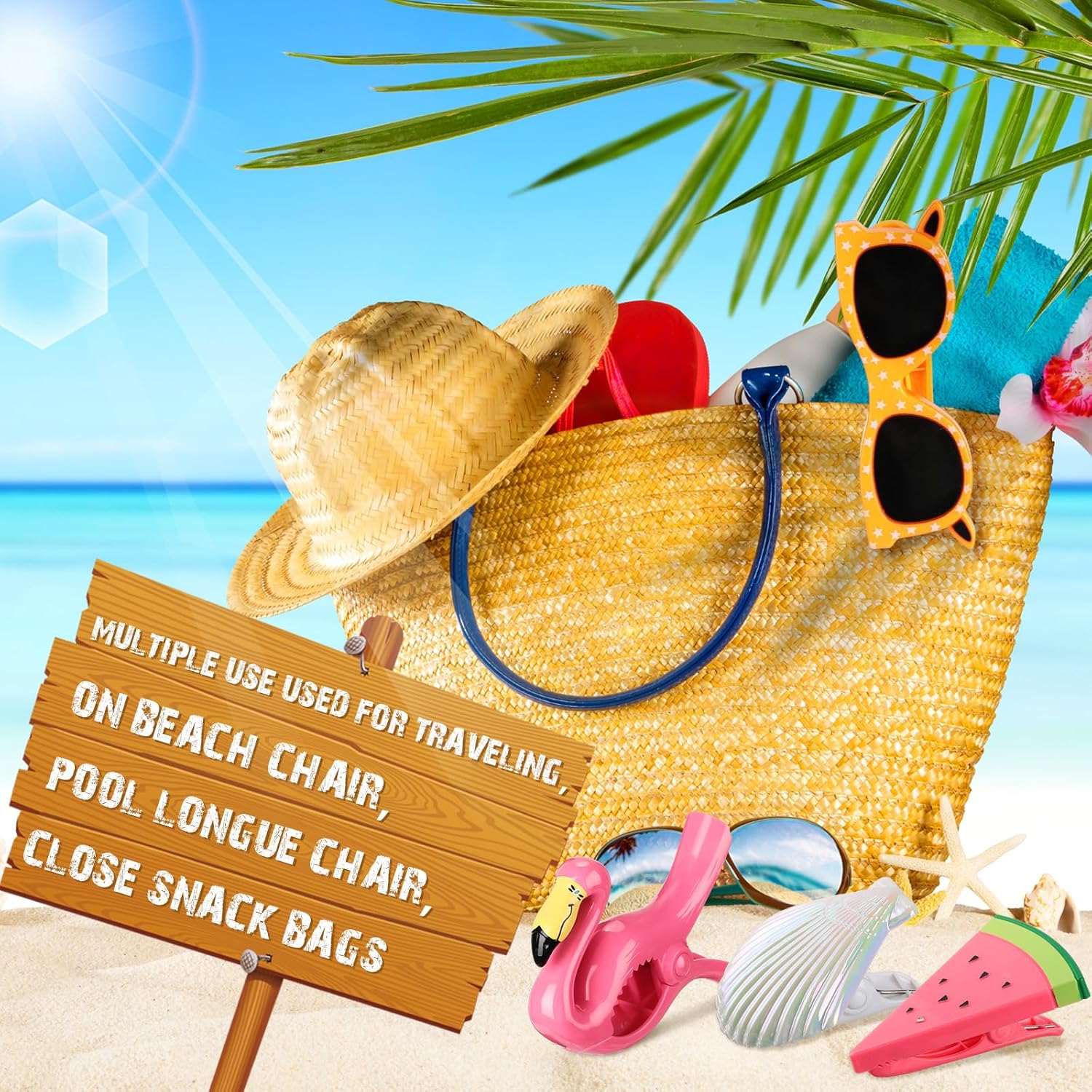 Rtteri 16 Pcs Beach Towel Clips for Beach Chairs Cute Towel Holder Cruise Clothes Pins for Lounge Chair Patio Pool, Assorted Style(Cute)