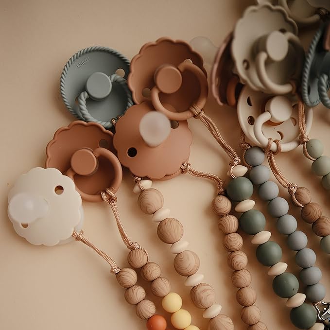 FRIGG Daisy SilkySoft Silicone Baby Pacifier | Made in Denmark | BPA-Free (Graphite/Peach Bronze, 6-18 Months)