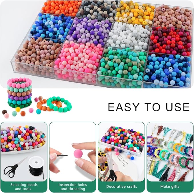300Pcs Silicone Beads 9mm Mix Color, Bulk Silicone Beads 9mm - Image 4