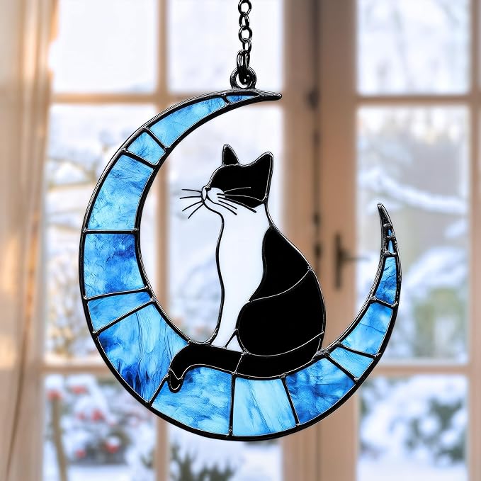 Crescent Moon Cat Memorial Acrylic Suncatcher by Unknown