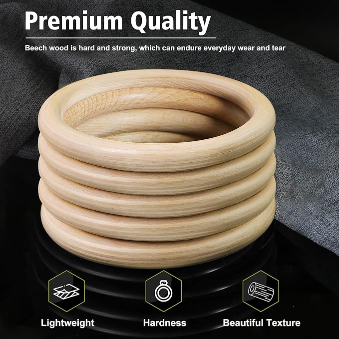 FoDau770 5pcs Natural Beech Wooden Rings, Unfinished Solid Wood Rings Heavy - Image 3