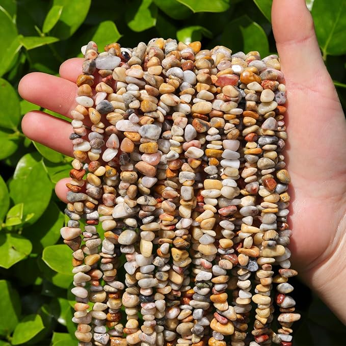 400Pcs 5-8mm Natural Yellow Crazy Lace Agate Chip Stone Beads | Pre-Drilled - Image 8