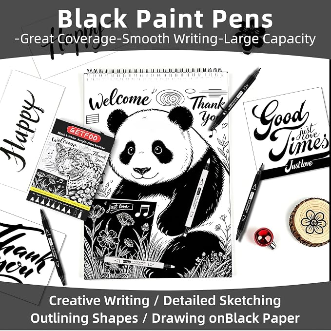 Black & White Acrylic Paint Pens, Dual Tip, 0.7mm Fine Nibs 10 Pack | Opaque Ink - Image 5