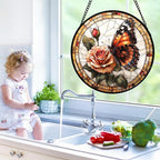 DASTOLL Stained Glass Window Hanging, Butterfly Picking Flowers Suncatcher - Image 6