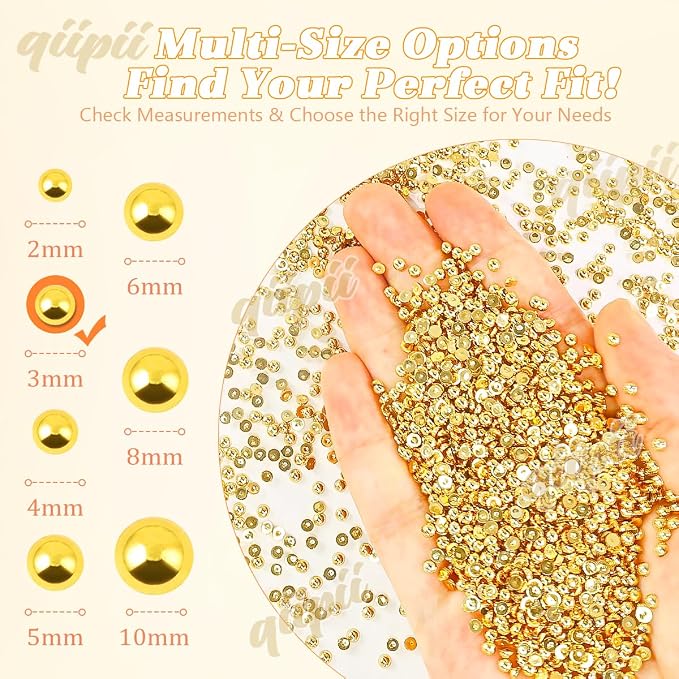 qiipii 7200PCS 3mm Small Shiny Gold Round Half Round Pearls - Image 3