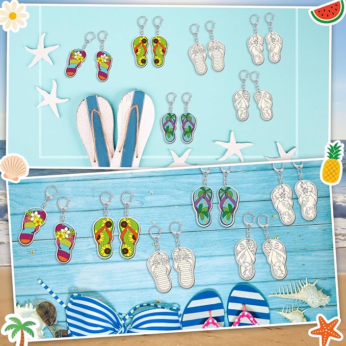 RattanView 24 Pcs Flip Flop Slipper Craft Color Your Own Keychains DIY Craft - Image 7