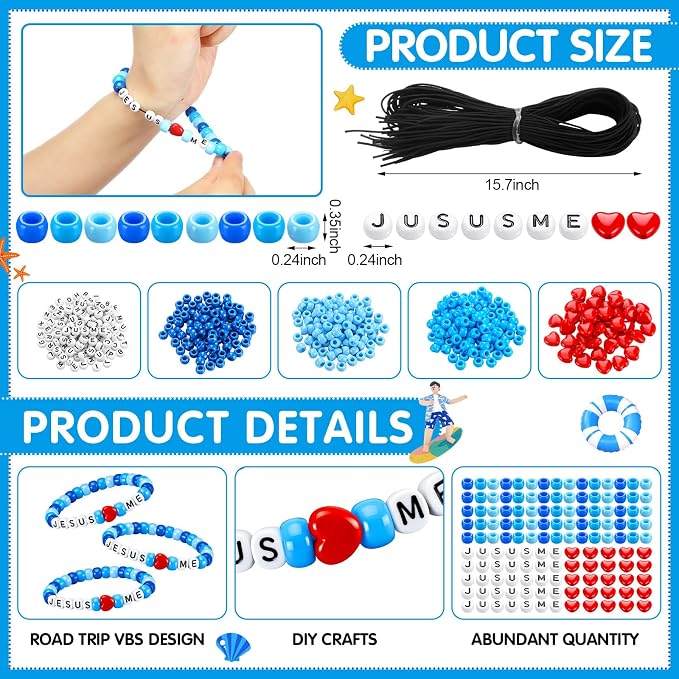 Ferreve 35 Sets Ocean Religious Bead Wristband Craft Kit Jesus Love Me Faith - Image 2