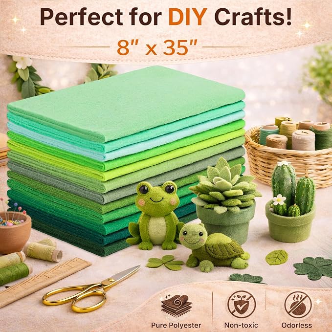 Large Stiff Felt Sheets 8"x35" – 12 Assorted Colors Felt Fabric Bundle Pack - Image 4