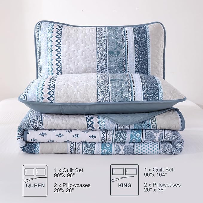 WONGS BEDDING Boho Quilt Set Full Size, Lightweight Bedspread Coverlet Bedding - Image 7