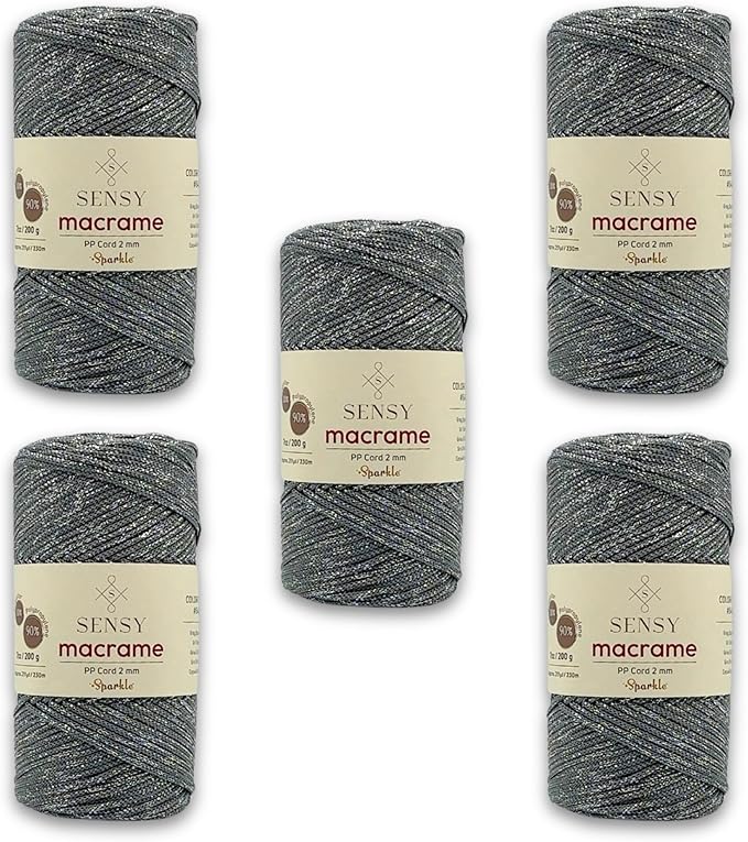 5 Skeins of Sensy Premium 2mm 251 Yards Sparkle Polyester Rope 90% by SSENSY