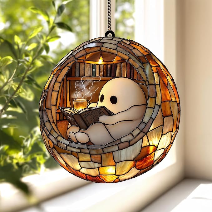 Reading Book Ghost Acrylic Suncatcher by Unknown