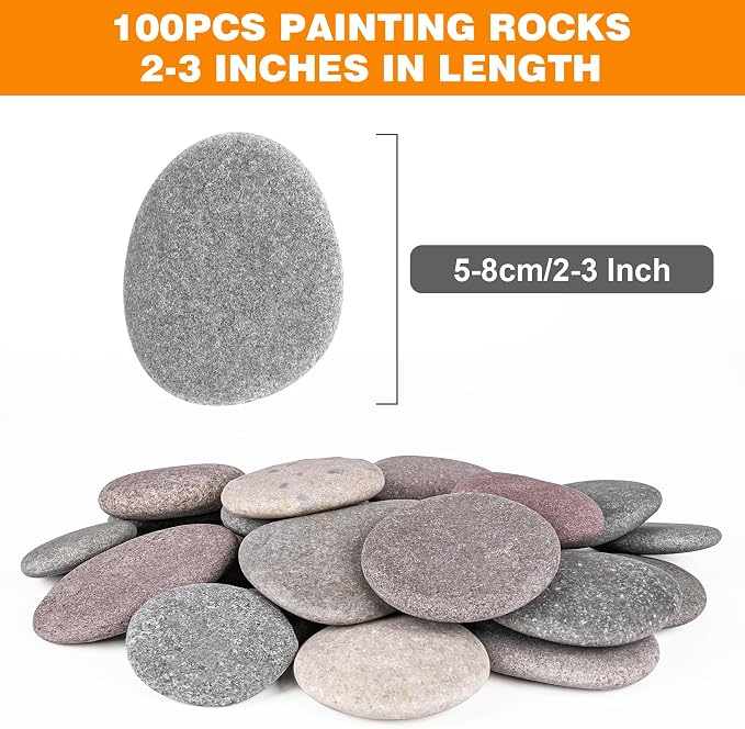 River Rocks for Painting 100 Pcs Large 2-3 Inch Flat Smooth Painting Stones - Image 2