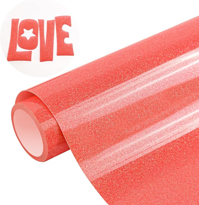 Glitter Puff Vinyl Heat Transfer, Neon Red Puff HTV Iron on Vinyl 12" x5ft | 3D by MEVOREW