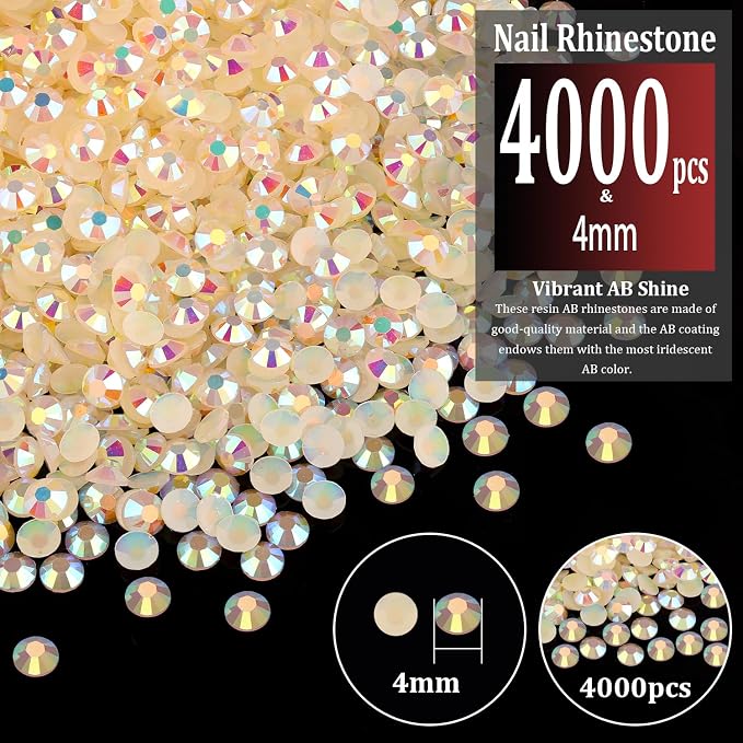 4000pcs 4mm Resin Rhinestones Bulk, Light Yellow AB Flatback Round Jelly - Image 2