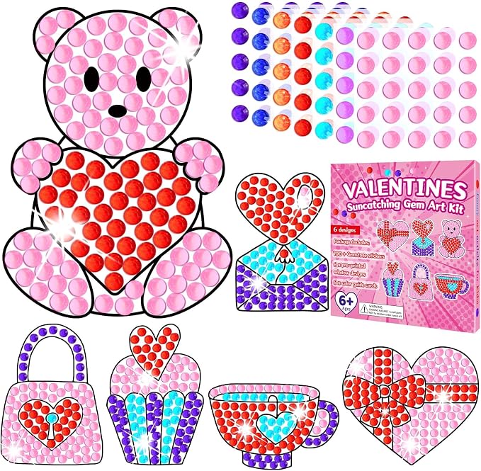 Qyeahkj 6 Pcs Valentine's Day Arts Crafts DIY Heart Bear Gem Diamond Suncatcher by Qyeahkj
