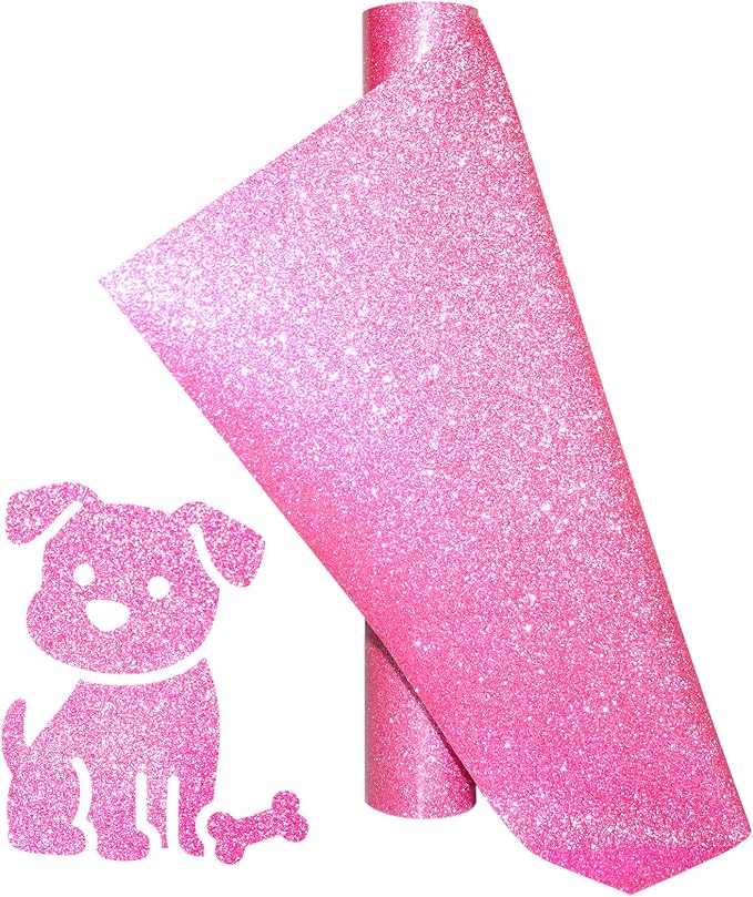 Glitter Pink Heat Transfer Vinyl Roll 12 x 5 Feet Iron on HTV by KEGUMINGX