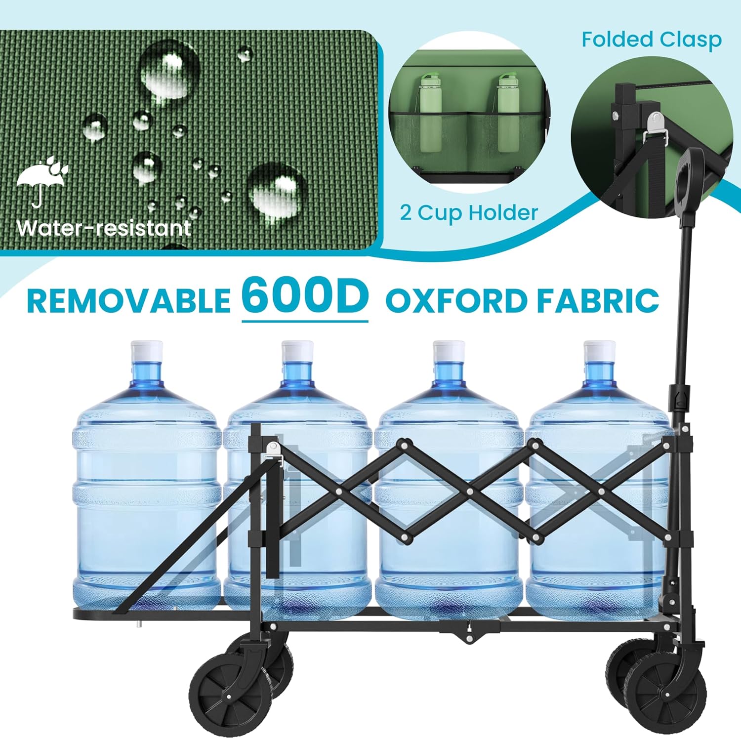 Collapsible Folding Wagon with Tailgate, Wagons Carts Foldable with 350lbs Capacity, Lightweight Portable Utility Wagon Cart for Shopping Camping Sports Garden (Green)