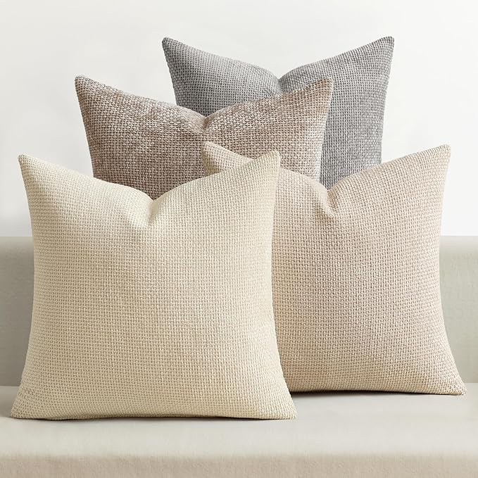 MIULEE Pack of 4 Couch Throw Pillow Covers 18x18 Inch Neutral Beige/Brown Soft by MIULEE