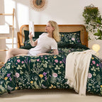 Yiran King Size Comforter Set 7 Piece, Dark Green Floral Bedding Set, Bed in a - Image 8