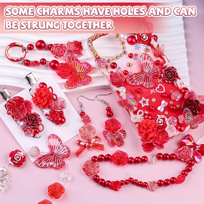 350 Pieces 3D Resin ABS Colorful Rose Flower Bows Butterfly Charms - Image 6