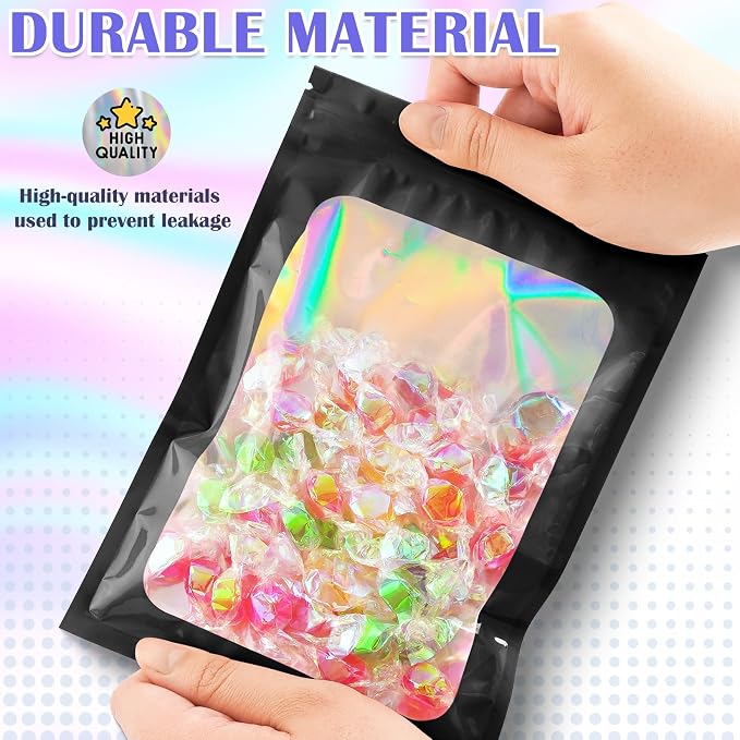 JETMORE 300 Pcs Mylar Bags, Smell Proof Bags Foil Pouch, Holographic Resealable - Image 4