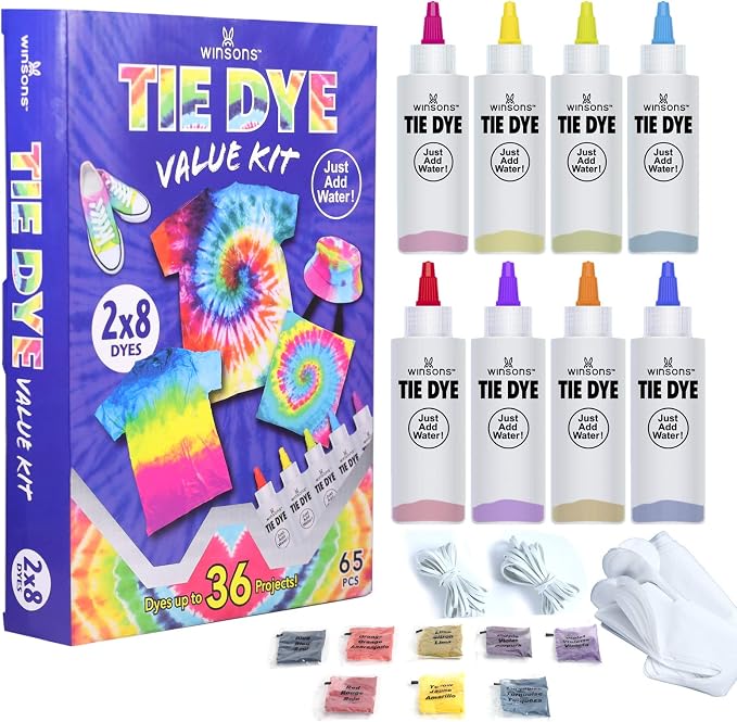 WINSONS Tie Dye Kit, 8 Colours Non Toxic Permanent Fabric Dye Art Set by WINSONS