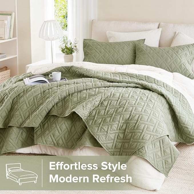 Comfort Spaces King Quilt Set Modern Reversible Diamond Coverlet King Bedding - Image 2